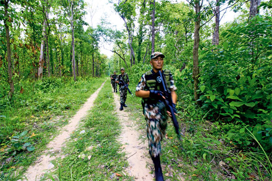 Army soldiers on patrol inside the Banke National Park in Nepal. The tiny country often deploys its army for the protection and management of its wildernesses.